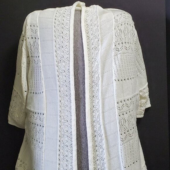 Women’s NY Collection Short-Sleeved Cardigan Ivory Size Large - Picture 1 of 10